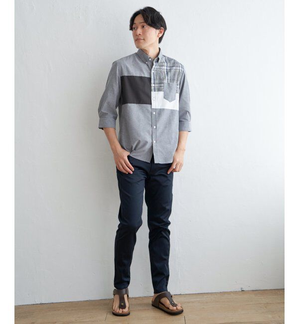 ikka「7分袖ブロックス切り替えシャツ」|シャツ・ブラウス|