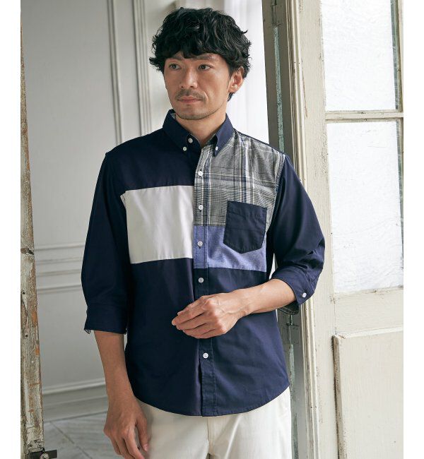 ikka「7分袖ブロックス切り替えシャツ」|シャツ・ブラウス|