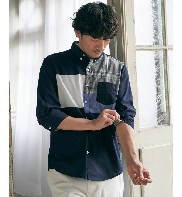 ikka「7分袖ブロックス切り替えシャツ」|シャツ・ブラウス|