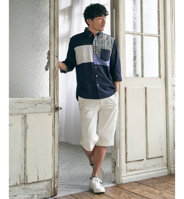 ikka「7分袖ブロックス切り替えシャツ」|シャツ・ブラウス|
