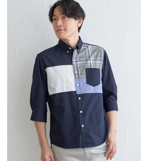 ikka「7分袖ブロックス切り替えシャツ」|シャツ・ブラウス|