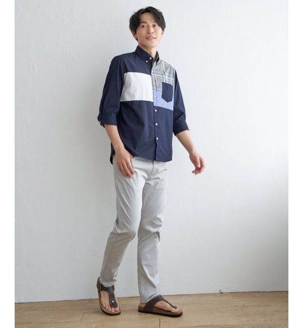ikka「7分袖ブロックス切り替えシャツ」|シャツ・ブラウス|