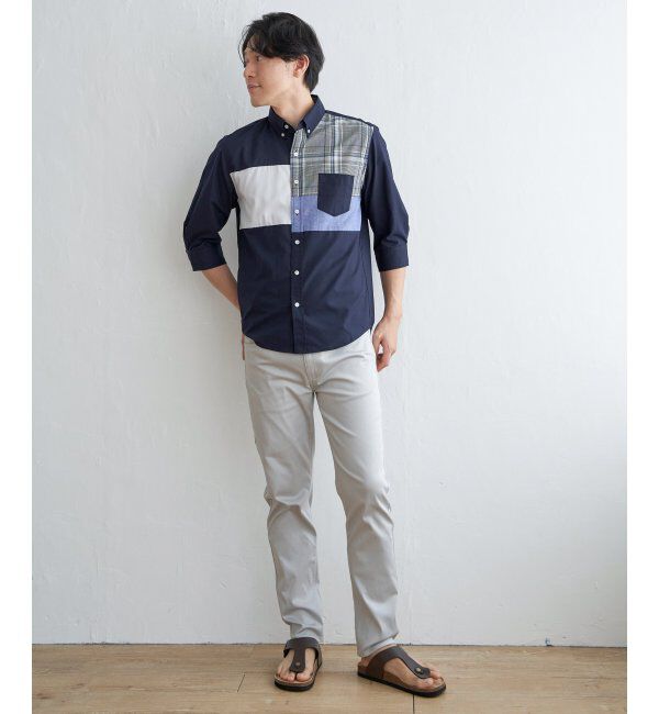 ikka「7分袖ブロックス切り替えシャツ」|シャツ・ブラウス|