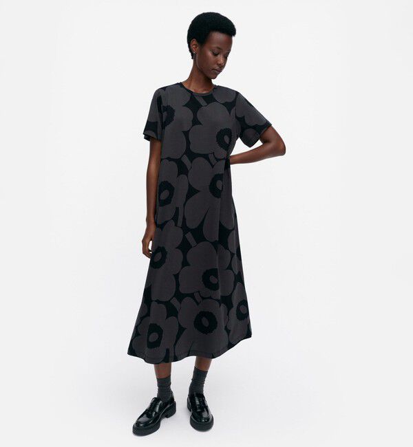 Marimekko「Pisteinen Unikko ワンピース」|ワンピース|ﾌﾞﾗｯｸ&times;ﾀﾞｰｸｸﾞﾚｰ