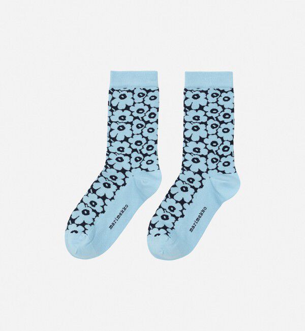 Marimekko「Linjaus Pikkuinen Unikko ソックス」|ソックス|ブルー&times;ブラック