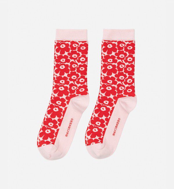 Marimekko「Linjaus Pikkuinen Unikko ソックス」|ソックス|レッド&times;ピンク