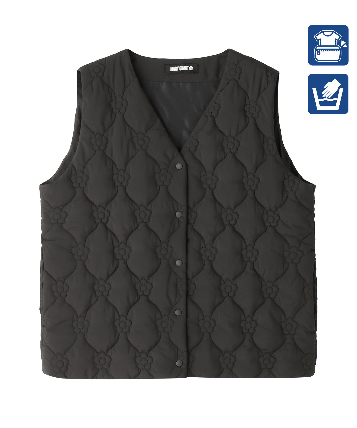 MARY QUANT「デイジーキルトポケッタブル ベスト（ブラック）」|ベスト・ジレ|