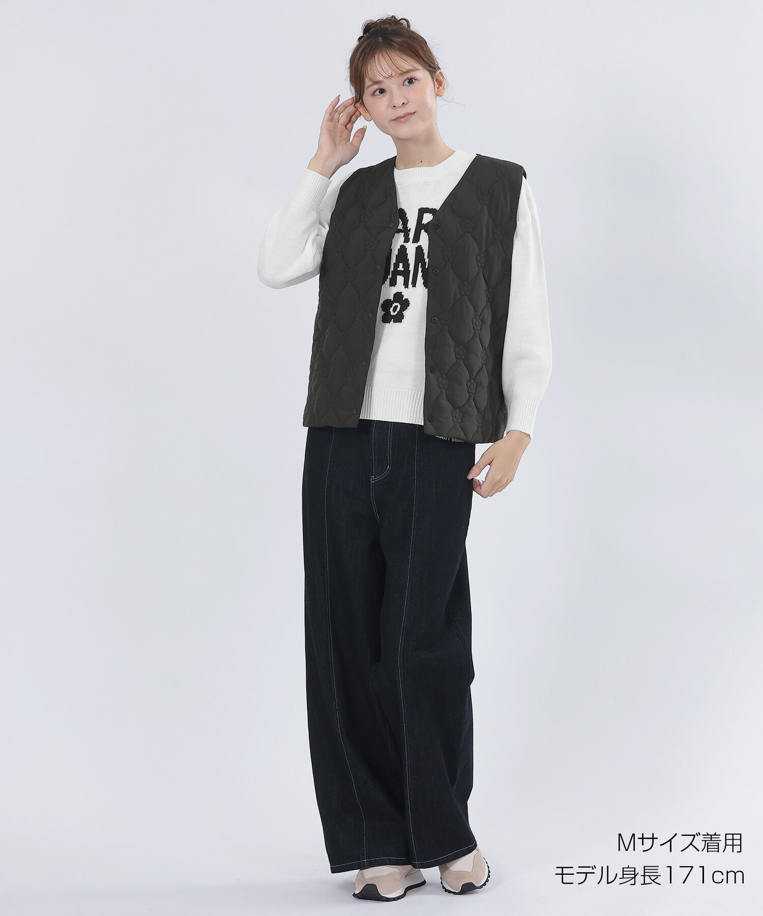 MARY QUANT「デイジーキルトポケッタブル ベスト（ブラック）」|ベスト・ジレ|