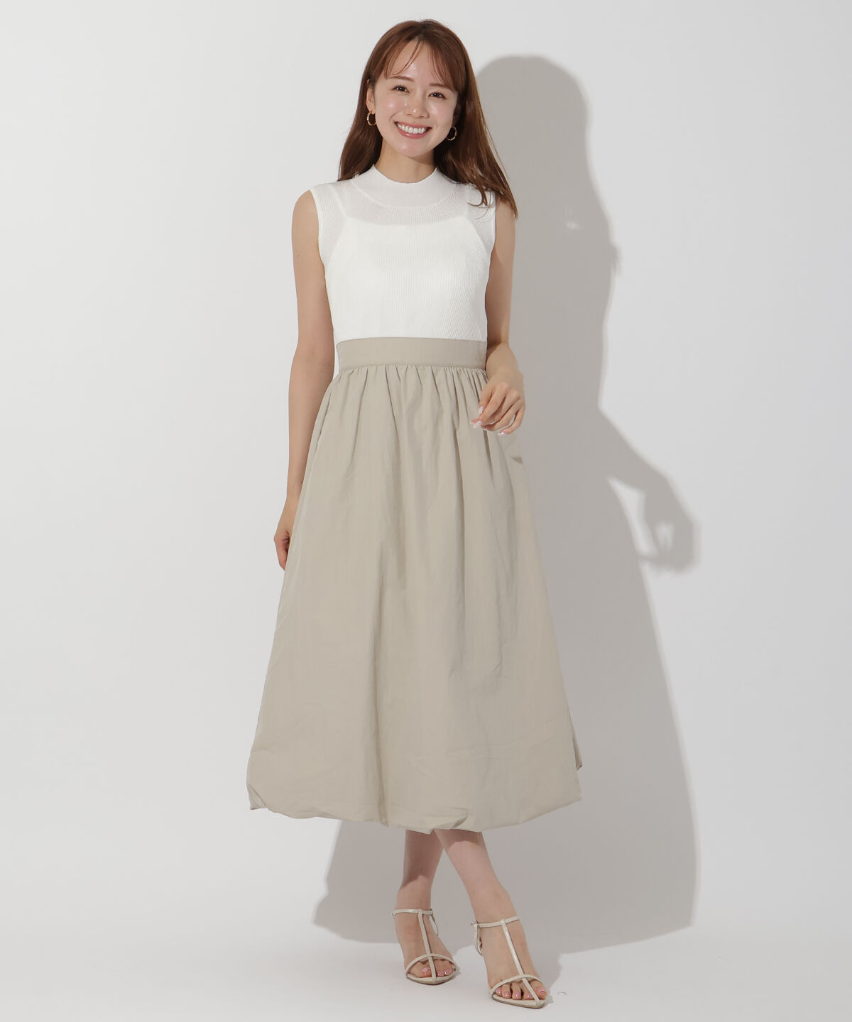 アンドクチュール「裾バルーンラメニットドッキングワンピース」|ワンピース|ベージュ