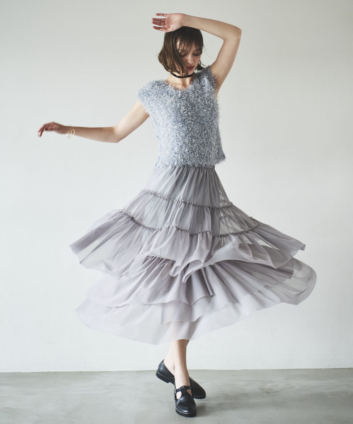 アンドクチュール「ランダムティアードチュールスカート」|フレア|