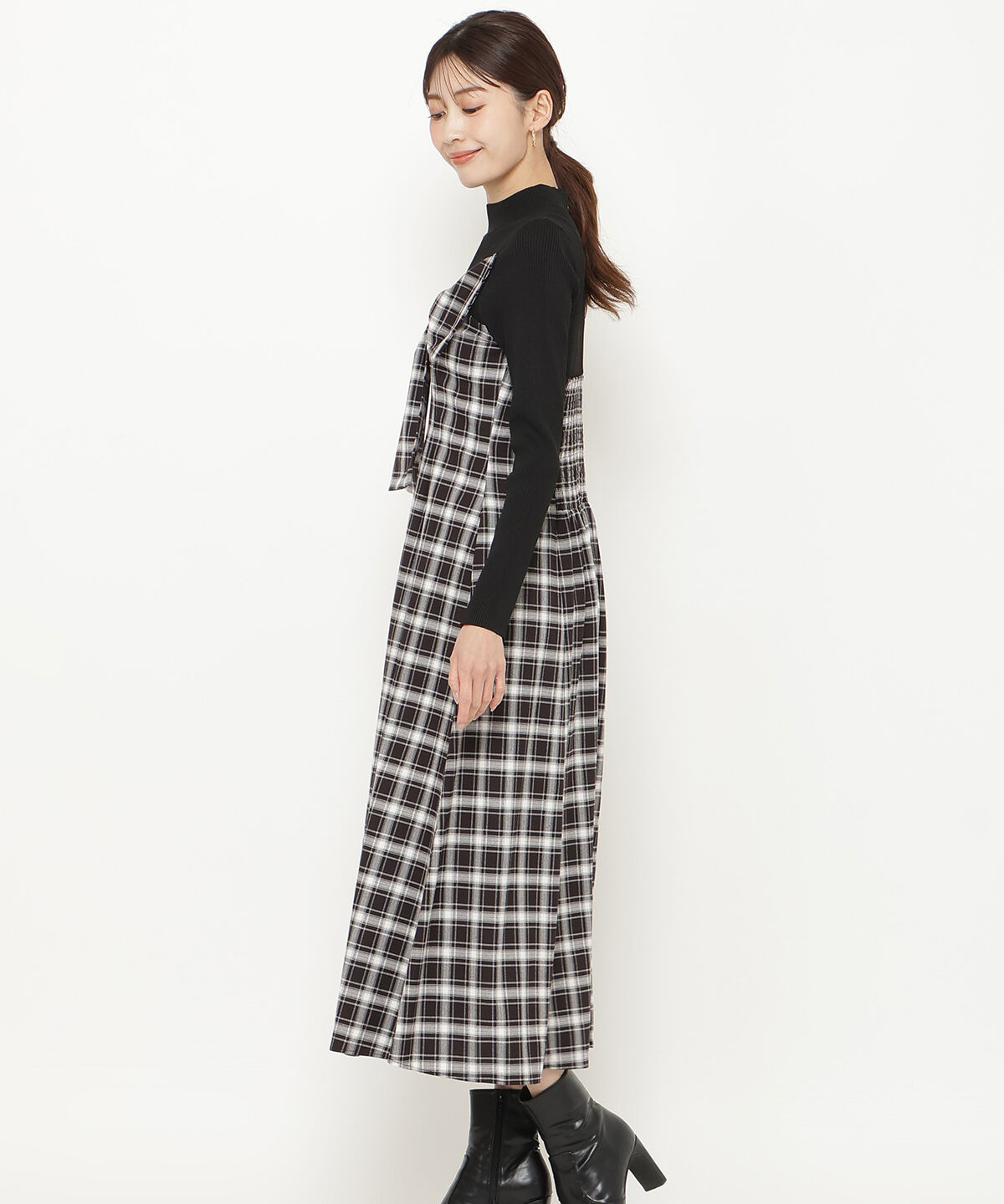 アンドクチュール「チェックリボン切替ワンピース」|ワンピース|