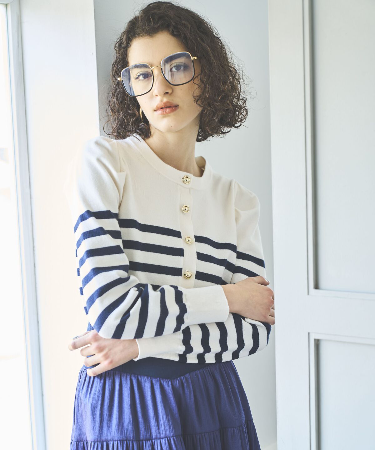 アンドクチュール「パワショルクルーネックカーディガン」|カーディガン|