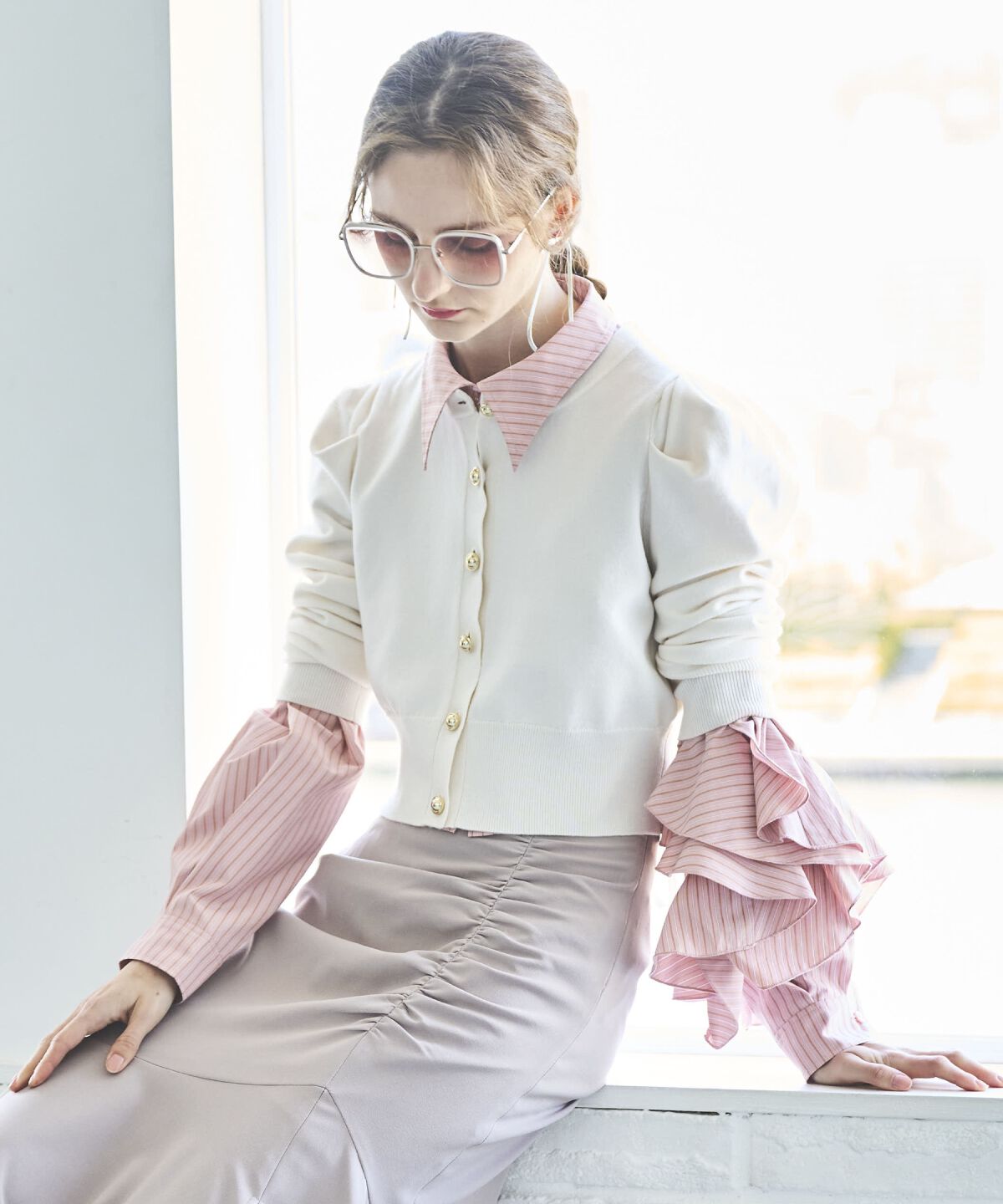 アンドクチュール「パワショルクルーネックカーディガン」|カーディガン|