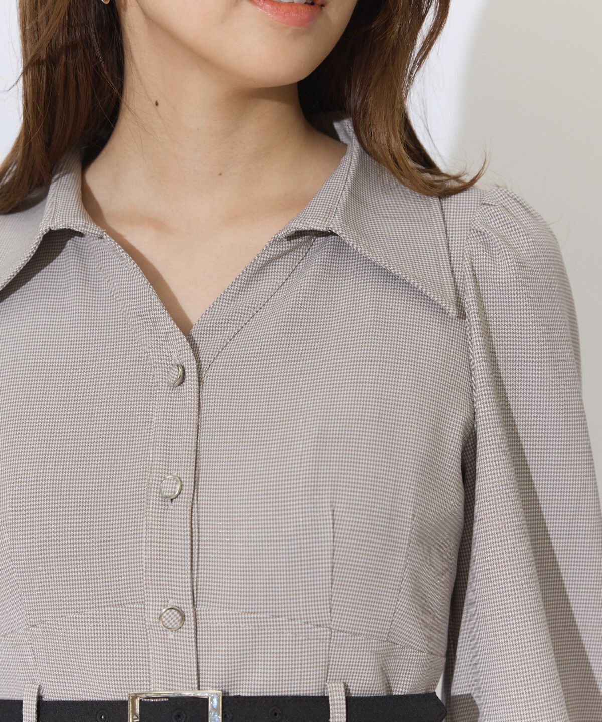 アンドクチュール「ラメ千鳥ティアードシャツワンピース」|ワンピース|