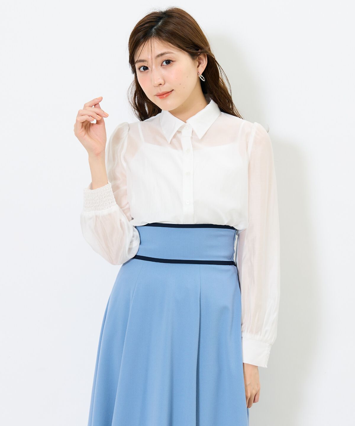 アンドクチュール「リボンタイ付きオーガンジーシャツ」|シャツ・ブラウス|