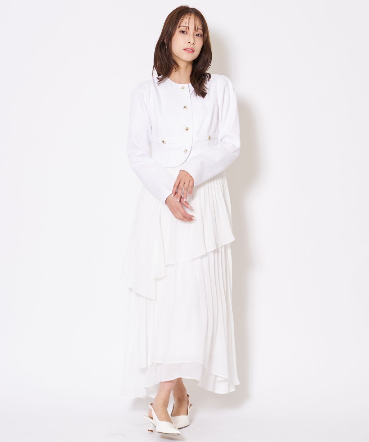 アンドクチュール「ツイードジャケットドッキングワンピース」|ワンピース|オフ