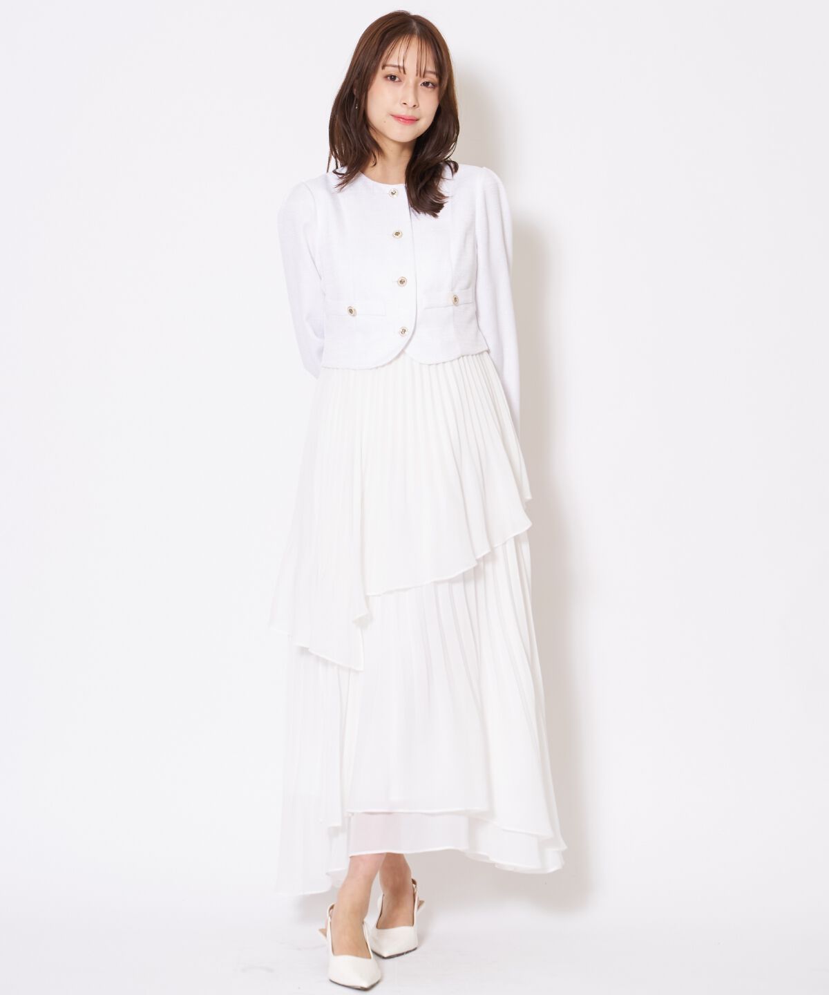 アンドクチュール「ツイードジャケットドッキングワンピース」|ワンピース|