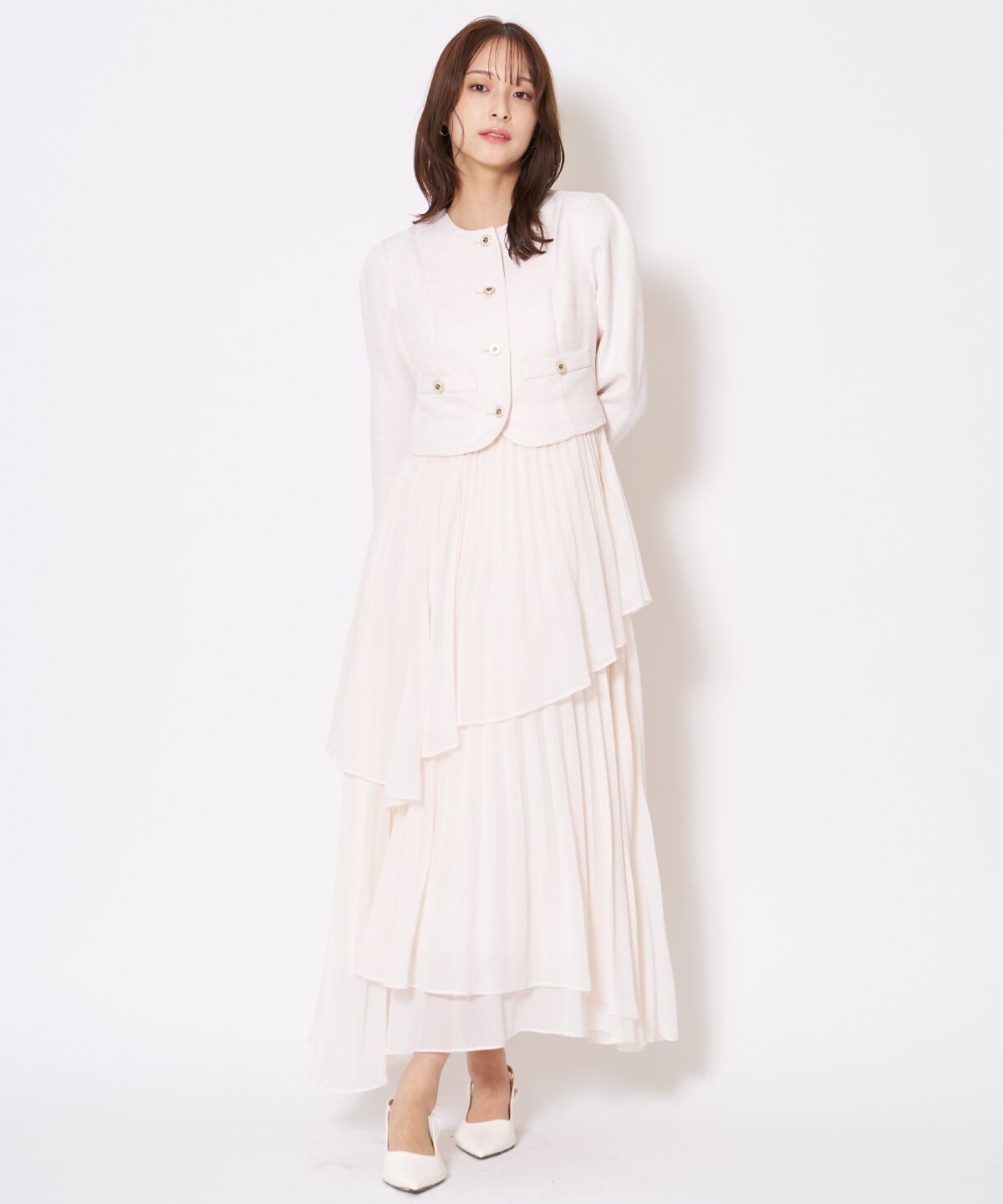 アンドクチュール「ツイードジャケットドッキングワンピース」|ワンピース|