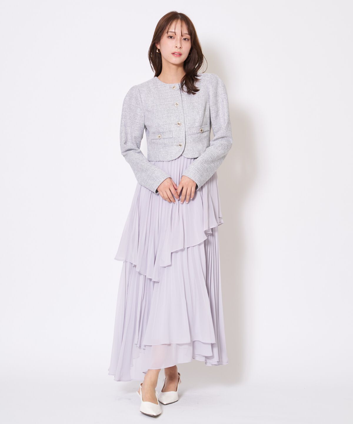 アンドクチュール「ツイードジャケットドッキングワンピース」|ワンピース|ライトグレー