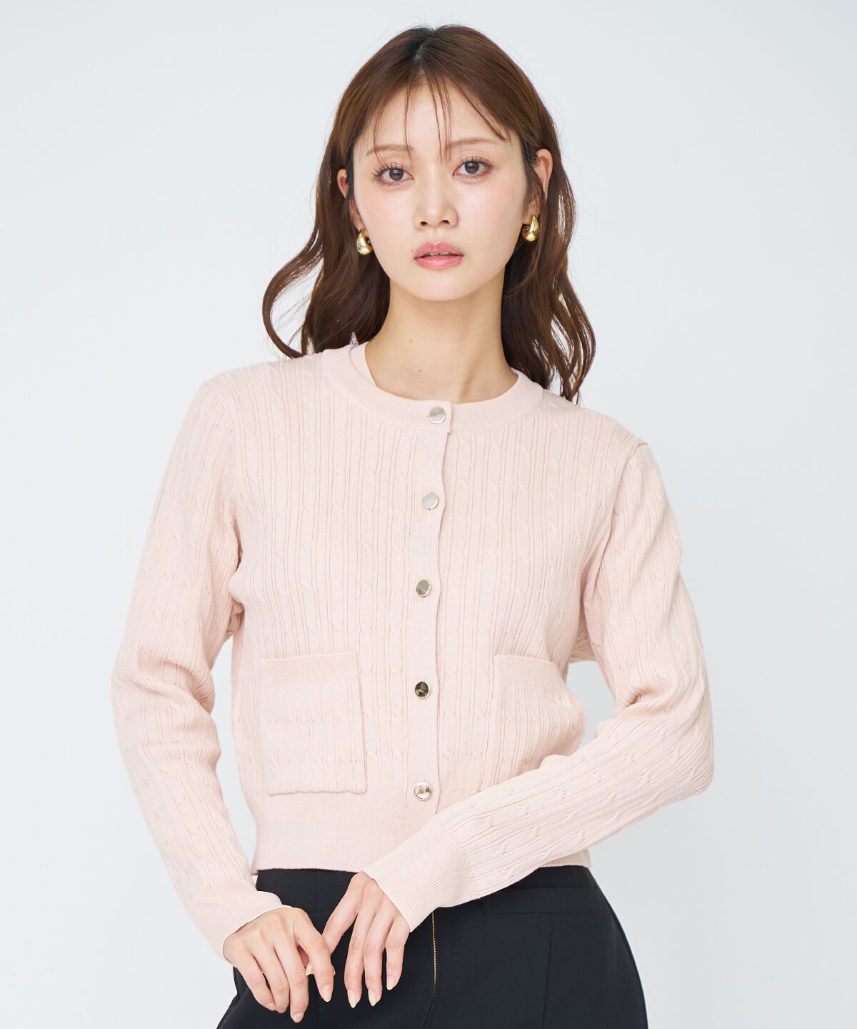 アンドクチュール「ケーブル編みカーディガンアンサンブル」|カーディガン|ピンク