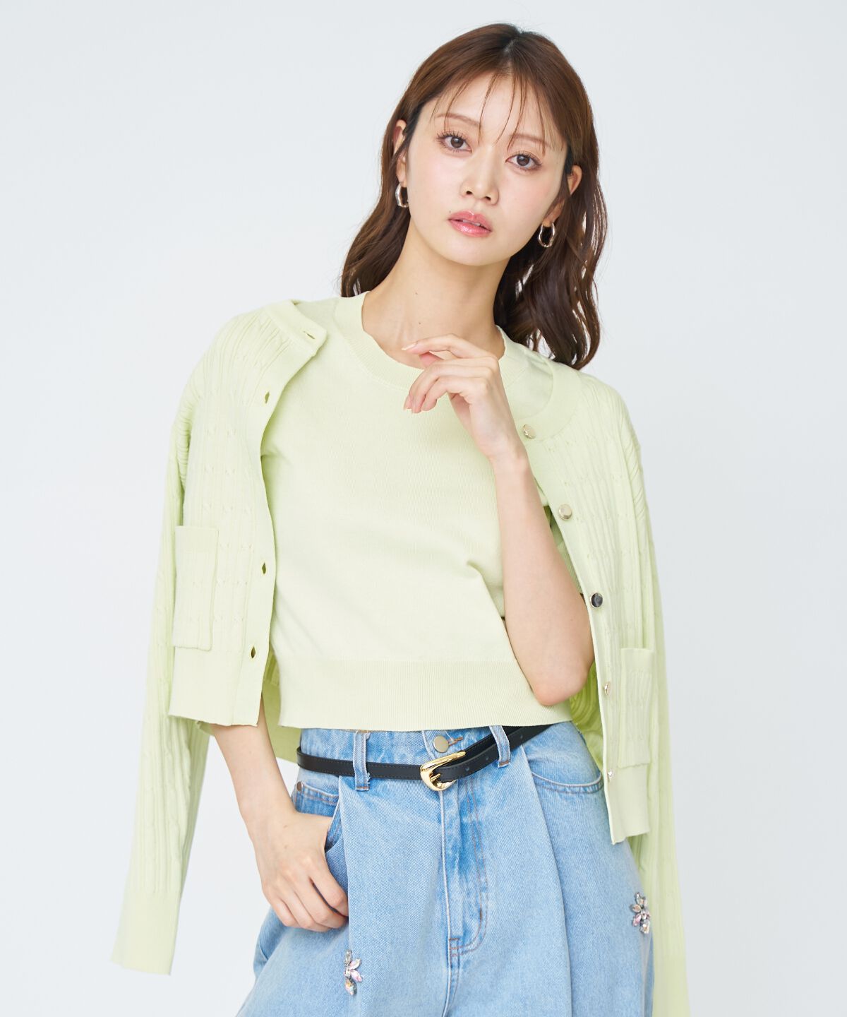 アンドクチュール「ケーブル編みカーディガンアンサンブル」|カーディガン|ミント