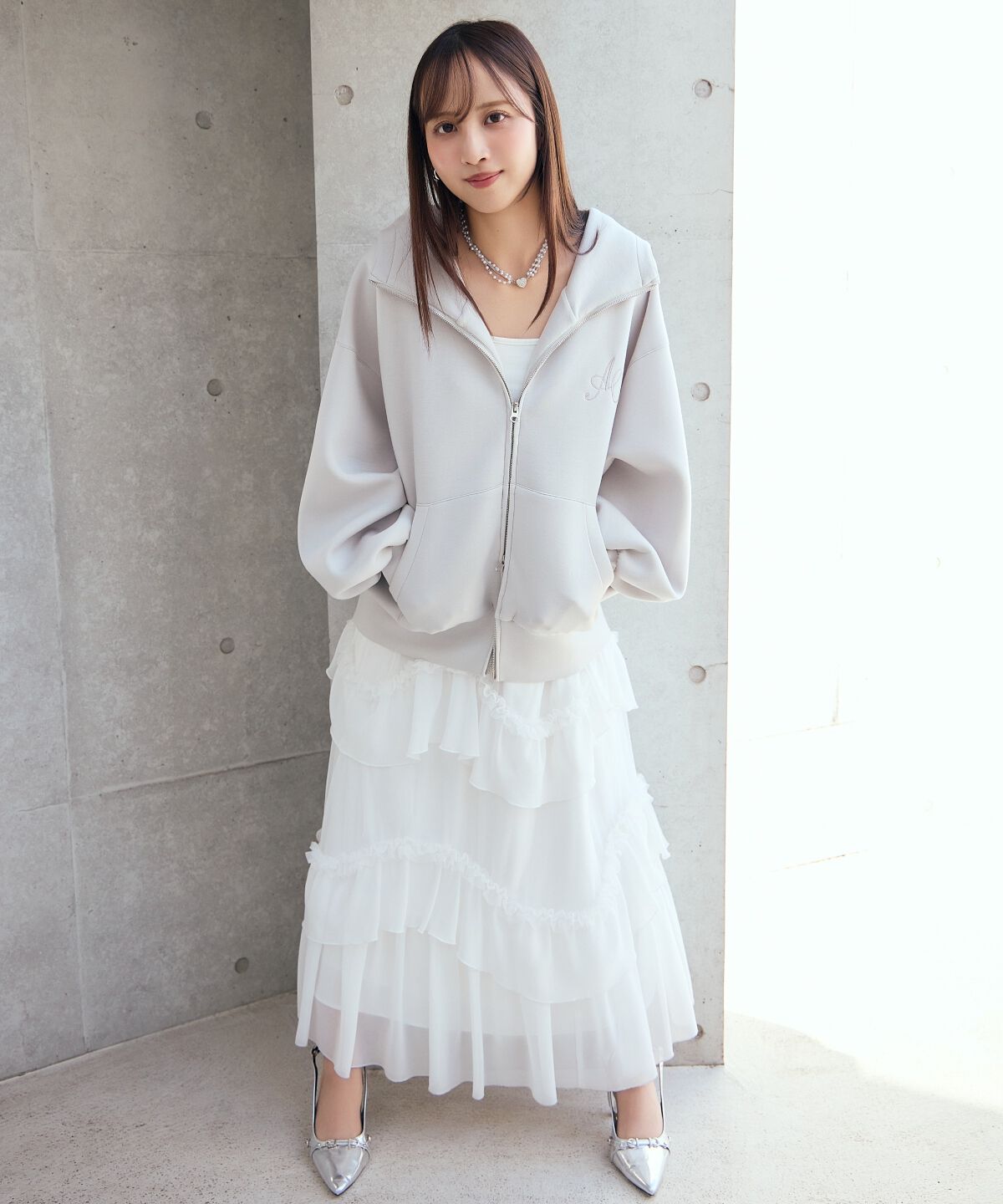 アンドクチュール「ティアードチュールスカート」|フレア|