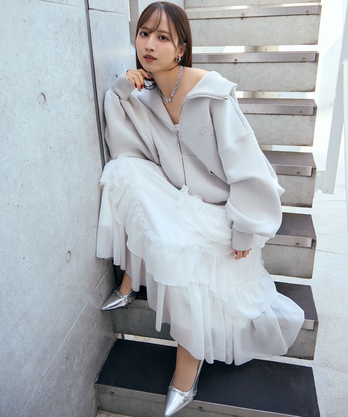 アンドクチュール「ティアードチュールスカート」|フレア|