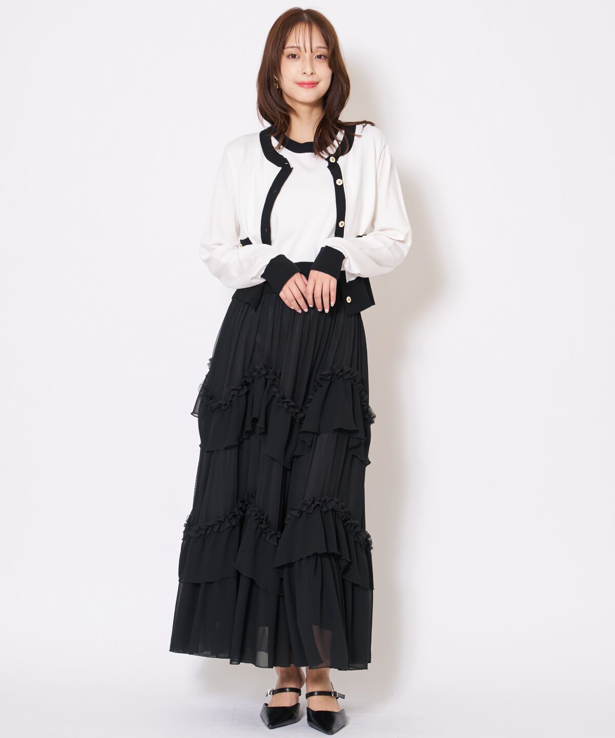 アンドクチュール「ティアードチュールスカート」|フレア|