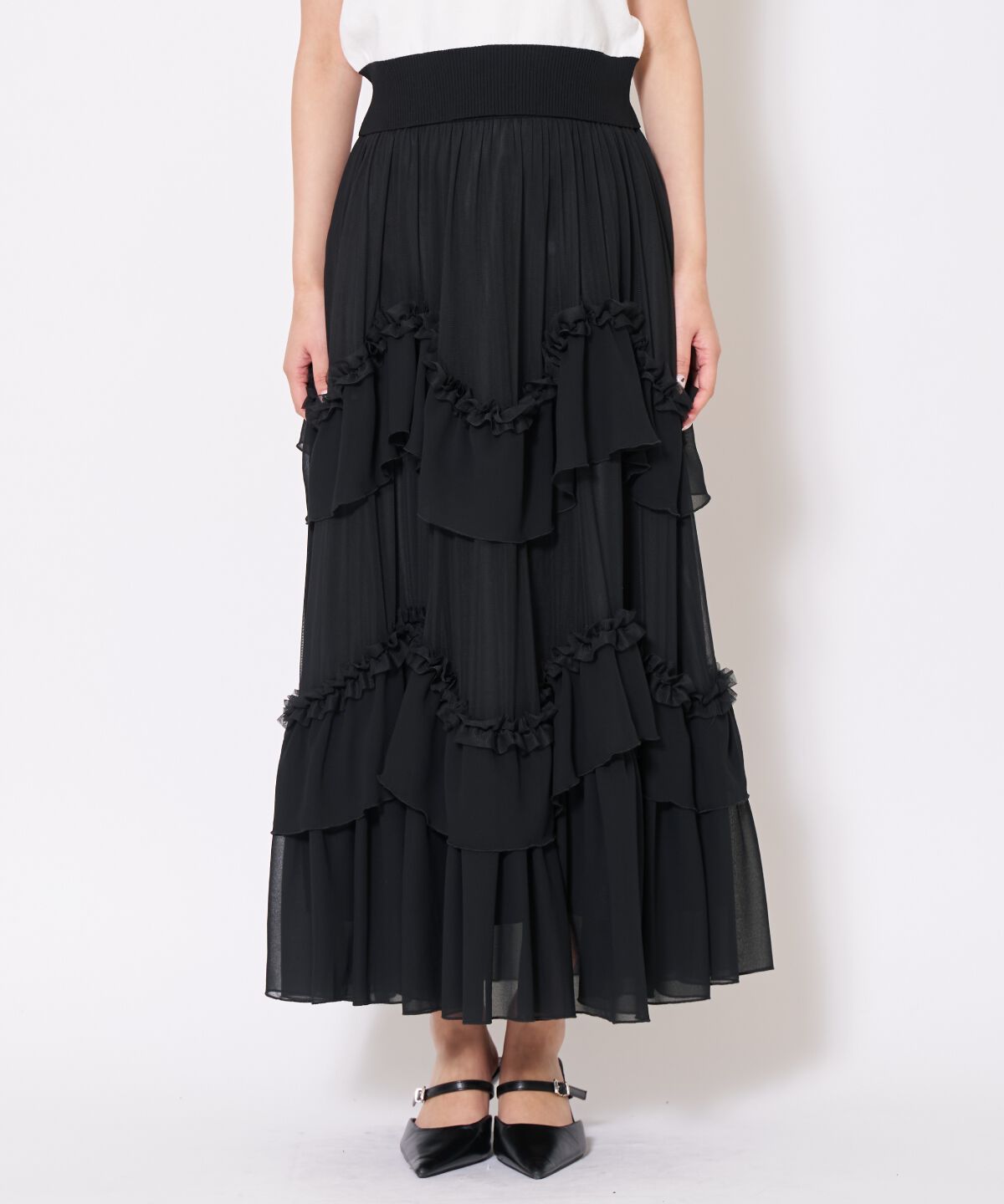アンドクチュール「ティアードチュールスカート」|フレア|