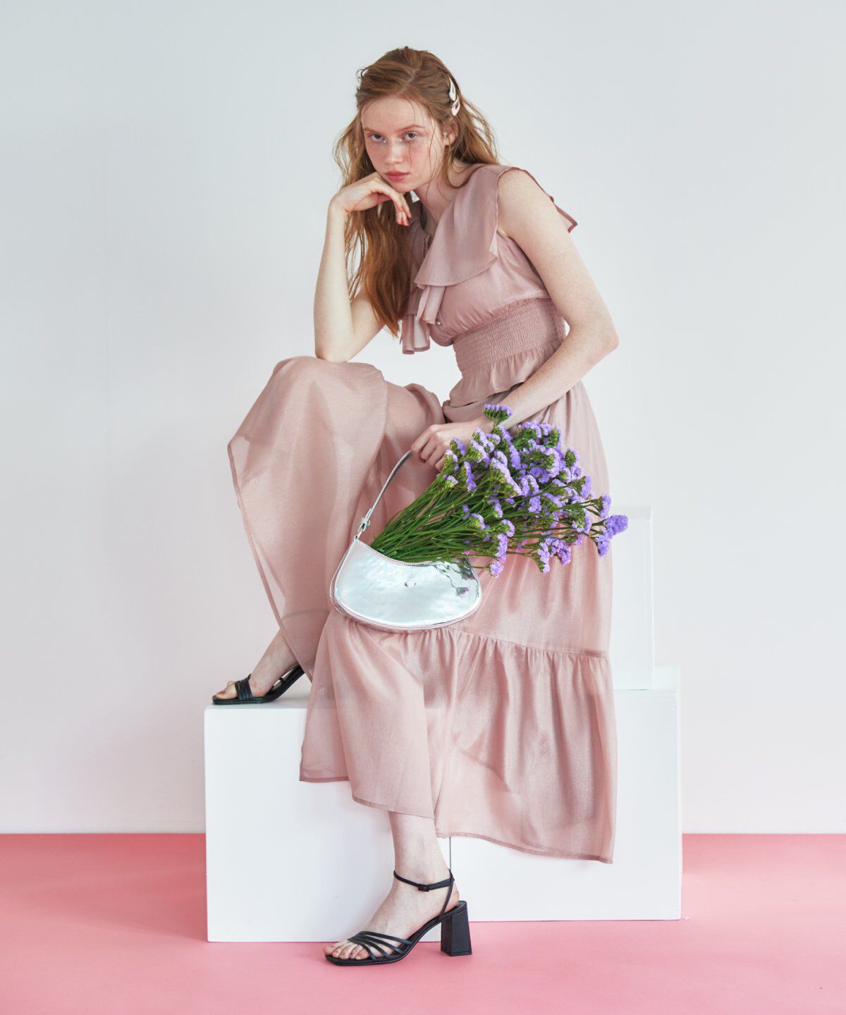 REDYAZEL「シャイニー楊柳ティアードスカート」|フレア|