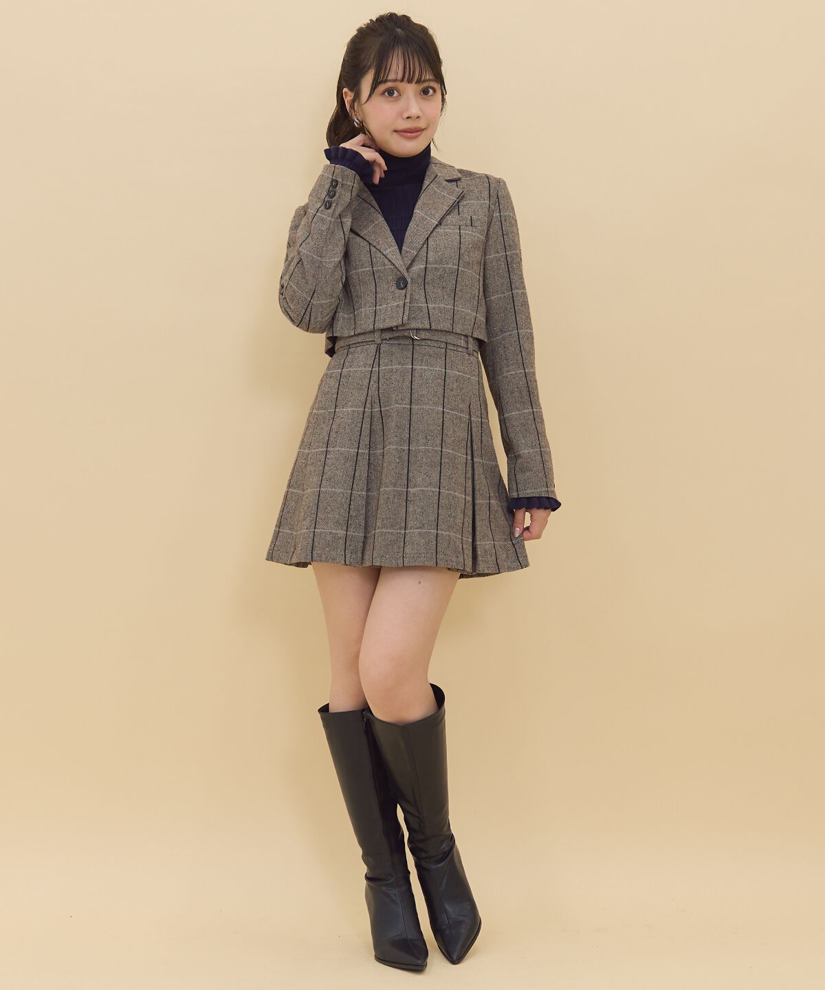 REDYAZEL「ヘリンボーンチェックテーラーショートジャケット」|テーラードジャケット|