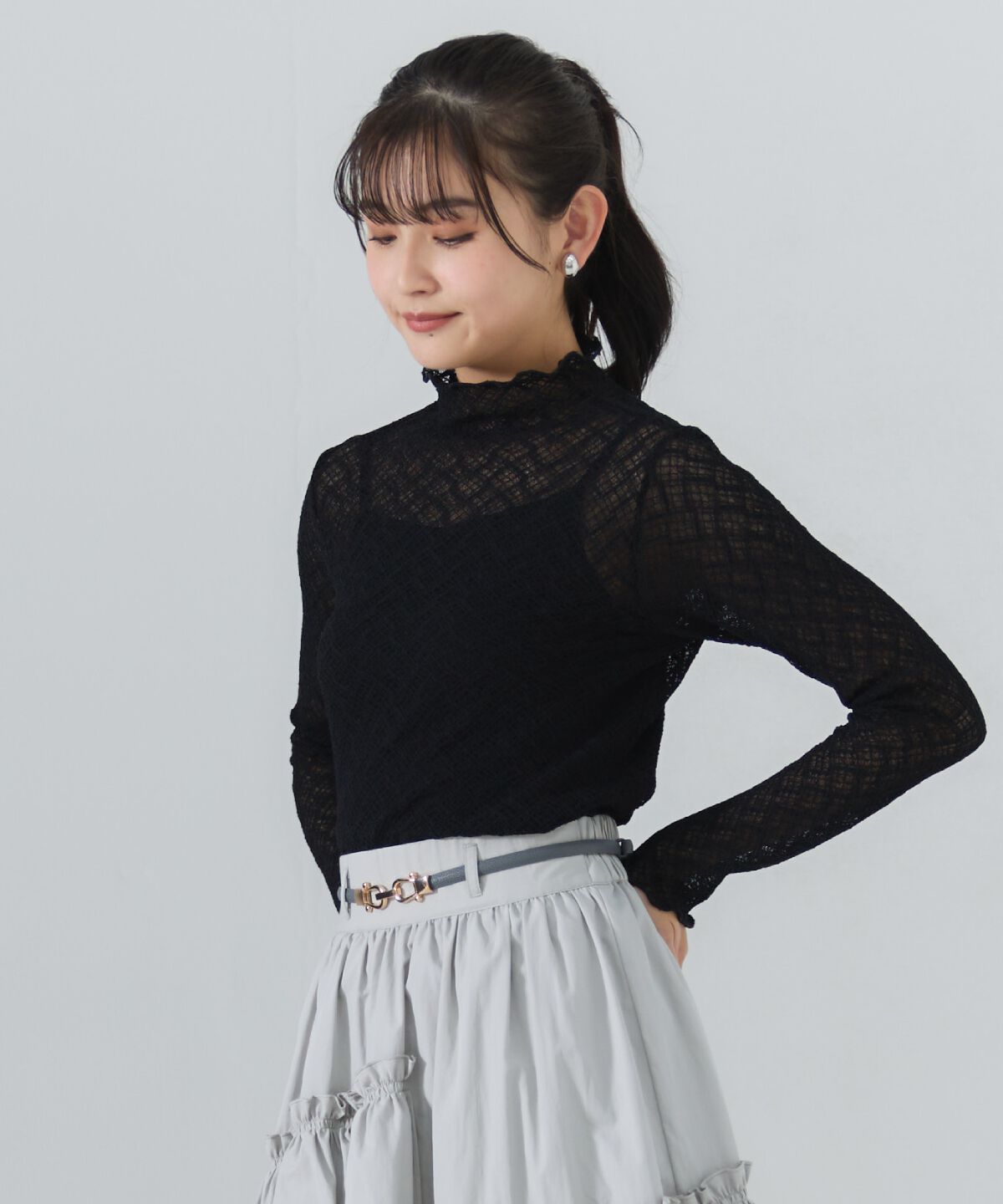 REDYAZEL「チェックレースハイネックトップス」|Tシャツ・カットソー|