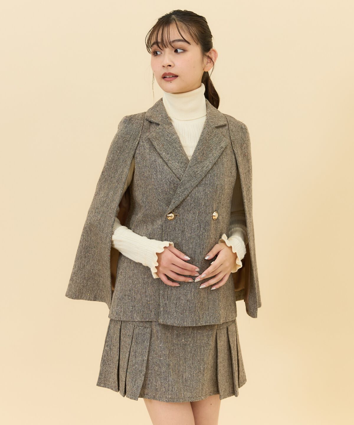 REDYAZEL「ネッププリーツミニスカート」|タイト|カーキ