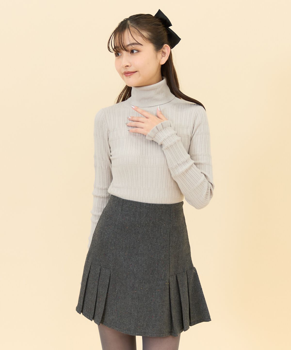 REDYAZEL「ネッププリーツミニスカート」|タイト|ブラック