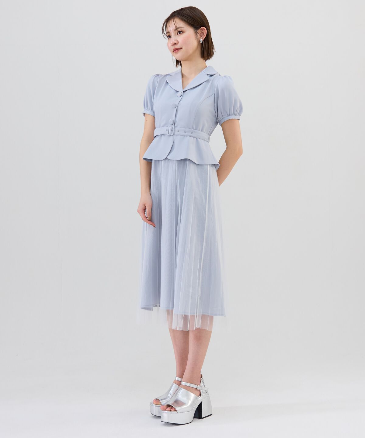 REDYAZEL「ツイル&times;チュールプリーツワンピース」|ワンピース|