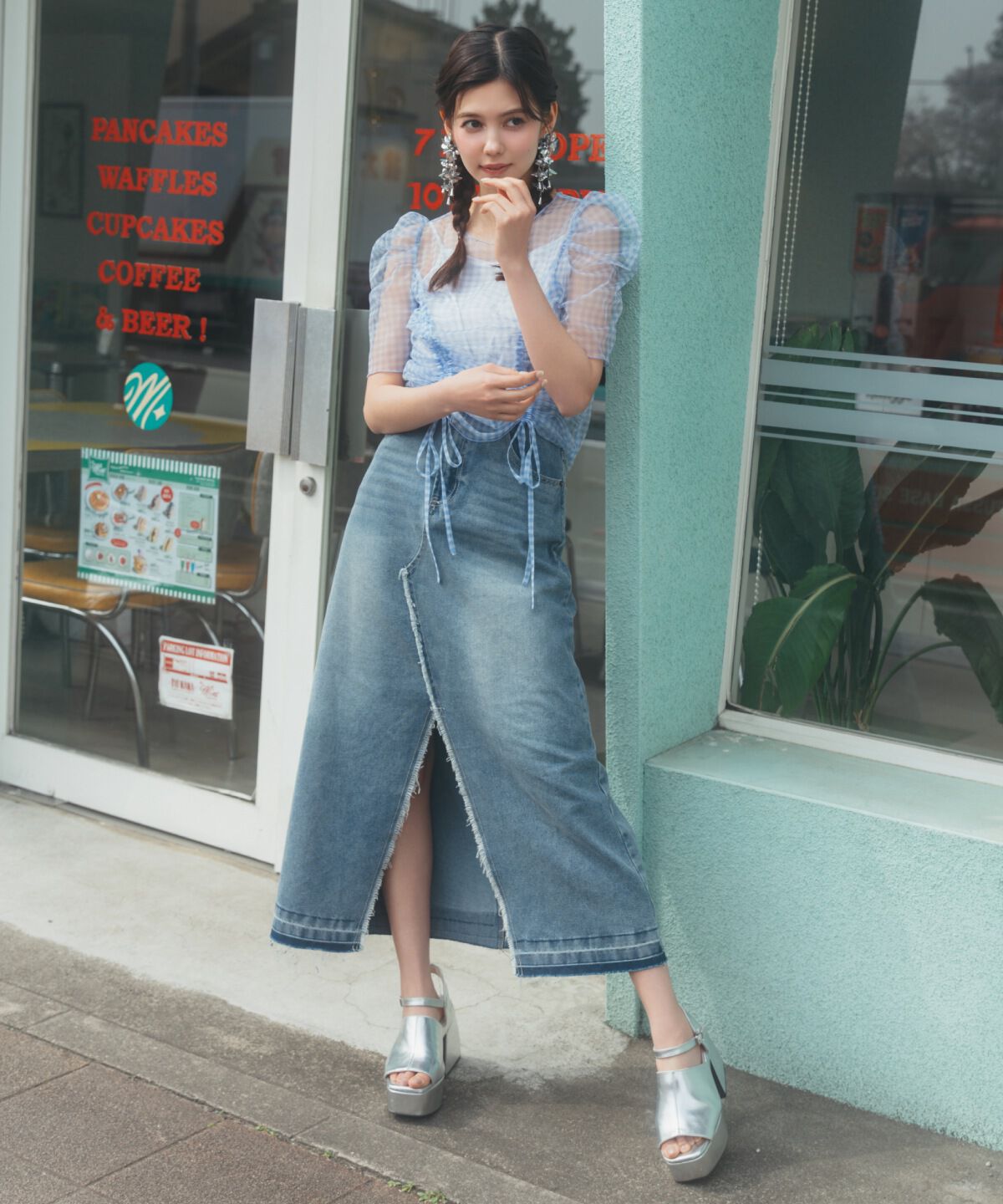 REDYAZEL「リメイク風フリンジヘムデニムロングスカート」|タイト|