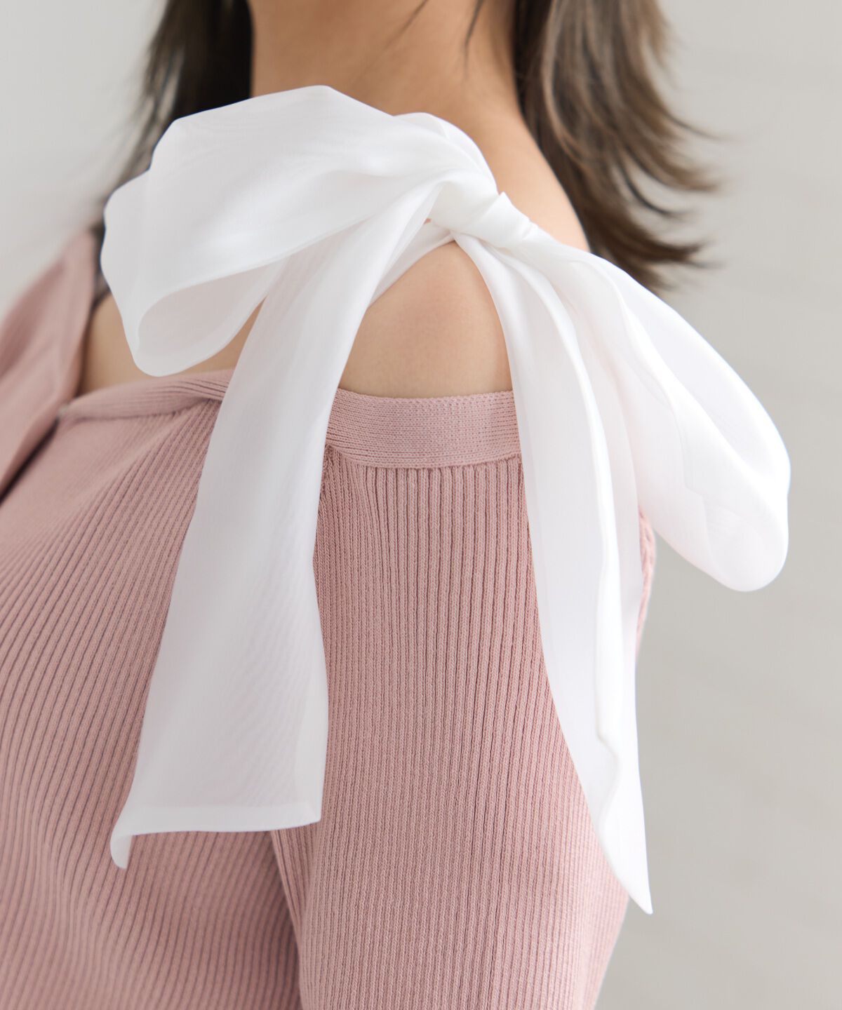 REDYAZEL「ショルダーリボンオフショルニットトップス」|カーディガン|