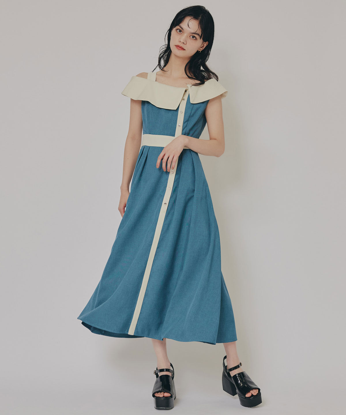 REDYAZEL「バイカラーアシメショルダーワンピース」|ワンピース|