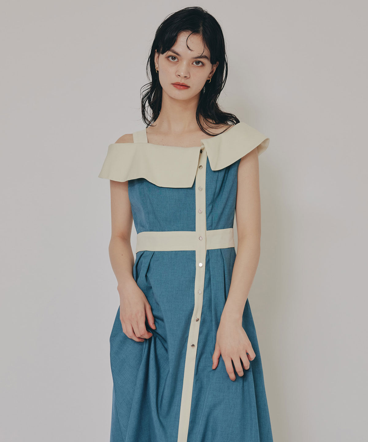 REDYAZEL「バイカラーアシメショルダーワンピース」|ワンピース|