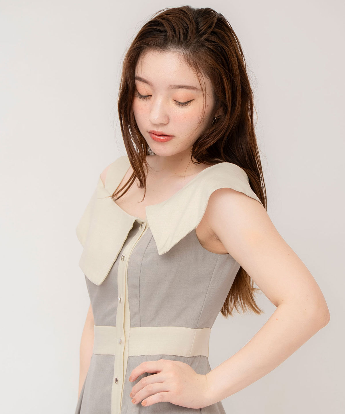 REDYAZEL「バイカラーアシメショルダーワンピース」|ワンピース|