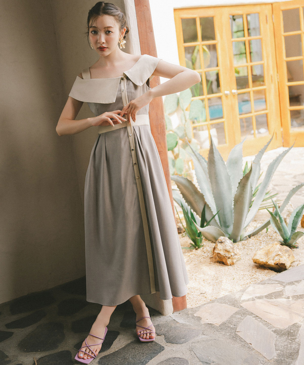 REDYAZEL「バイカラーアシメショルダーワンピース」|ワンピース|