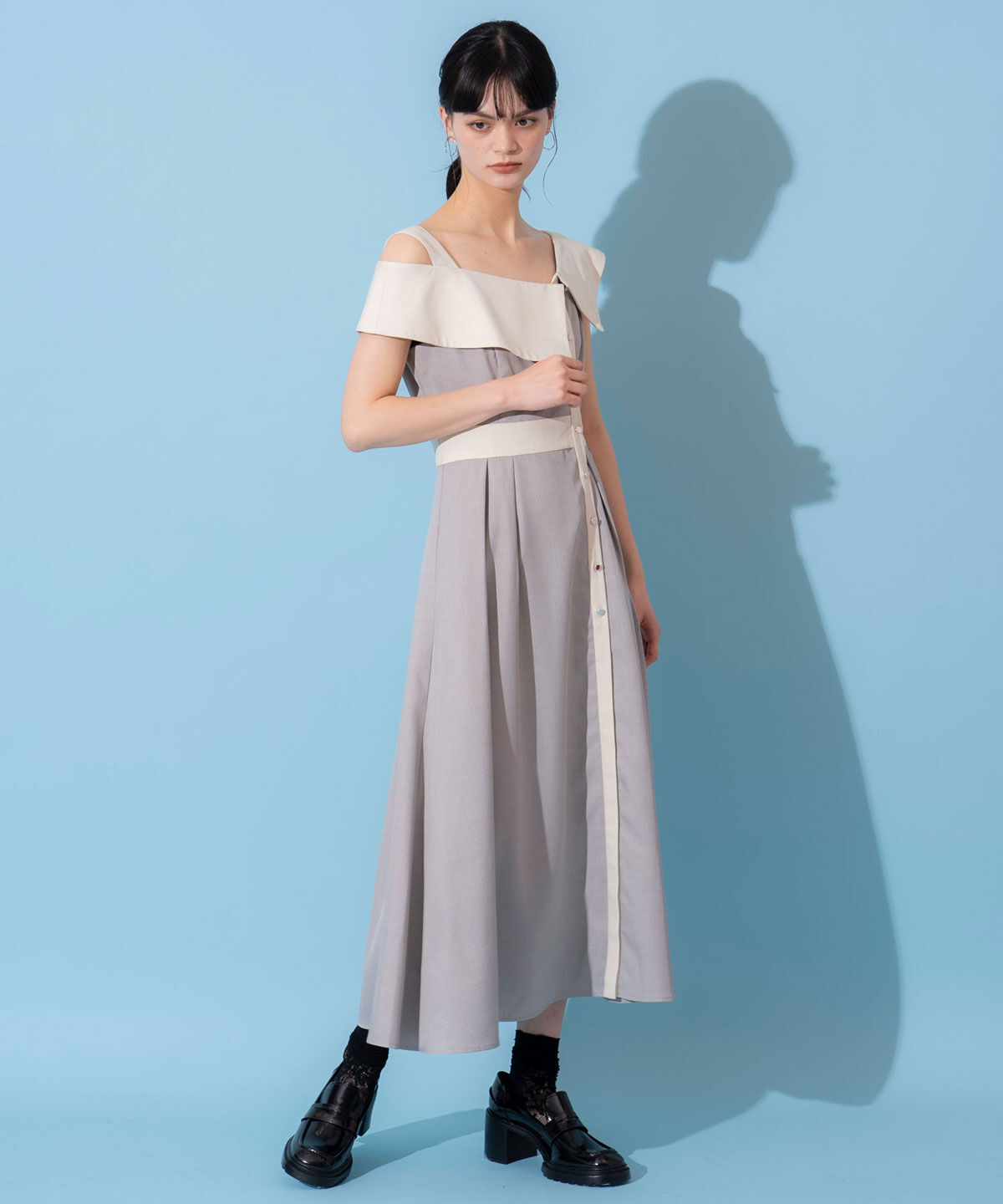 REDYAZEL「バイカラーアシメショルダーワンピース」|ワンピース|