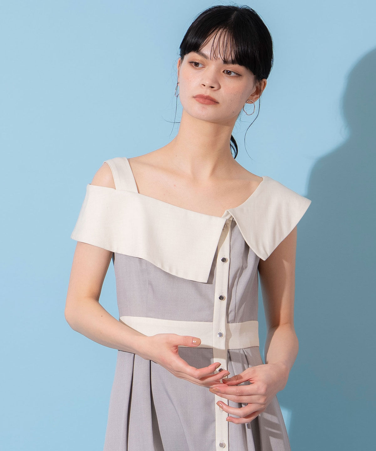 REDYAZEL「バイカラーアシメショルダーワンピース」|ワンピース|