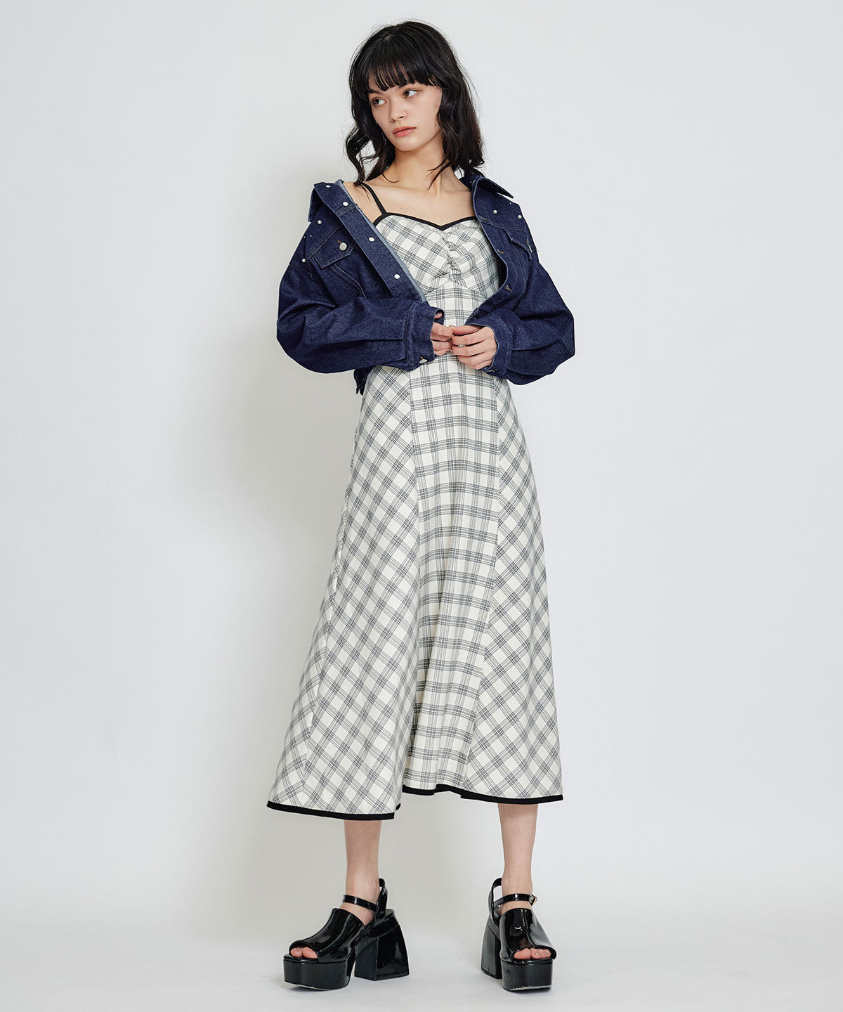 REDYAZEL「フラワービジューパールデニムジャケット」|デニムジャケット|