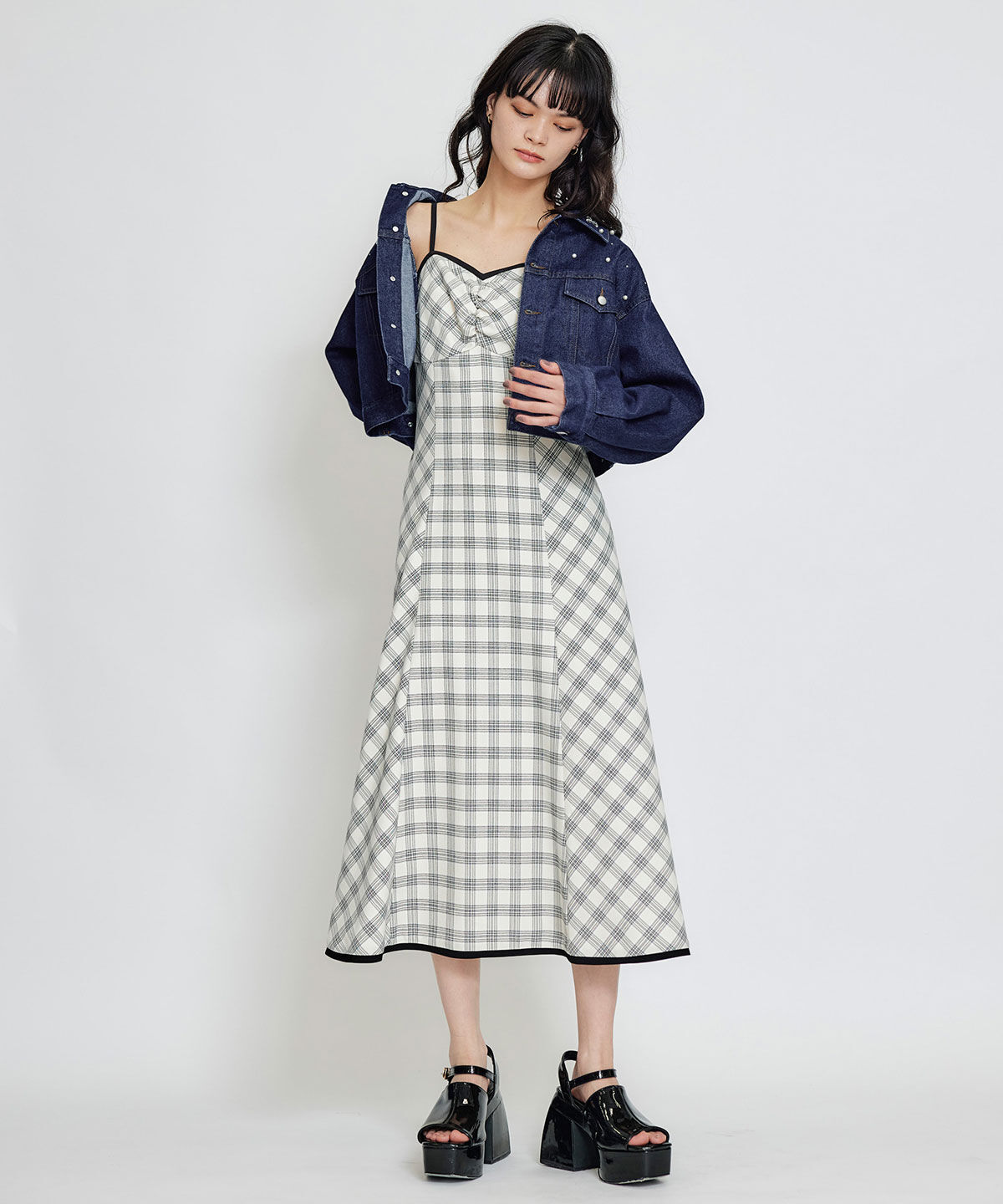 REDYAZEL「フラワービジューパールデニムジャケット」|デニムジャケット|