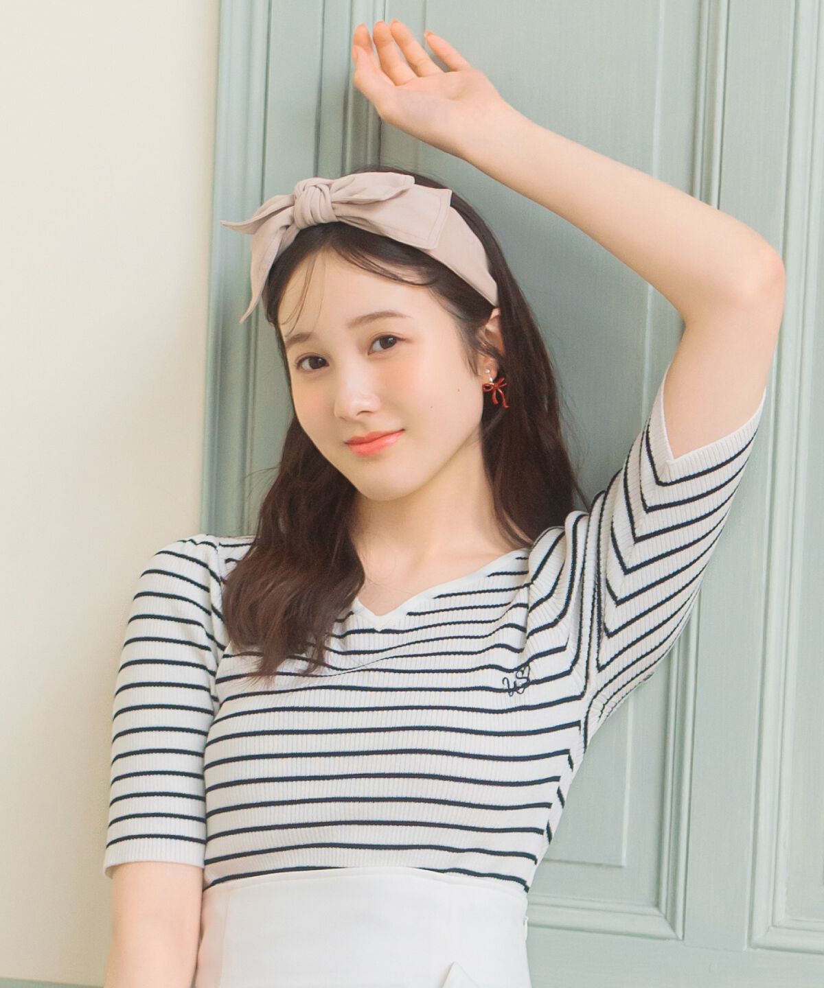 WILLSELECTION「ハートネックニットプルオーバー」|ニット・セーター|white/borderｽﾄﾗｲﾌﾟ