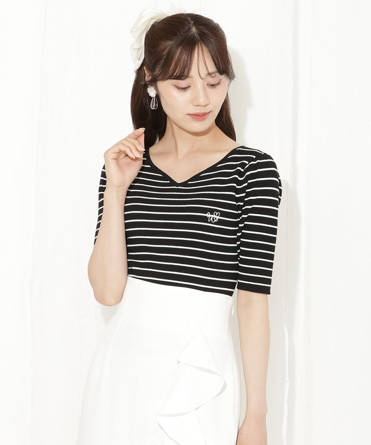 WILLSELECTION「ハートネックニットプルオーバー」|ニット・セーター|black/borderｽﾄﾗｲﾌﾟ