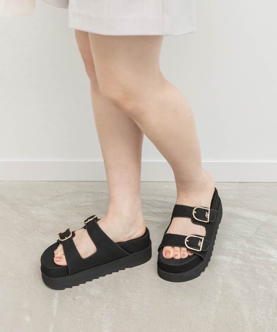  「ダブルベルトラフィアライクサンダル」|サンダル|ブラック