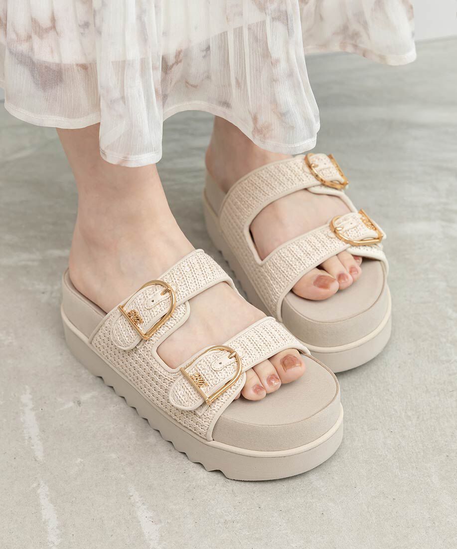  「ダブルベルトラフィアライクサンダル」|サンダル|