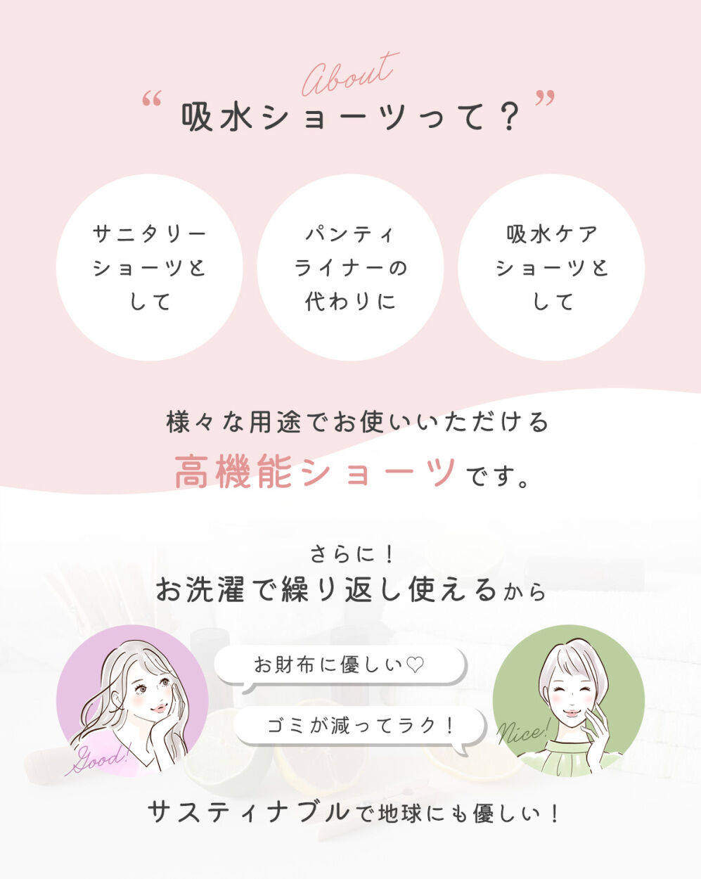 intesucre「アンテシュクレ Suico スイコ 吸水ショーツ 抗菌 消臭 吸水量20ml サニタリーショーツ ウイング対応 TSE006」|インナー|